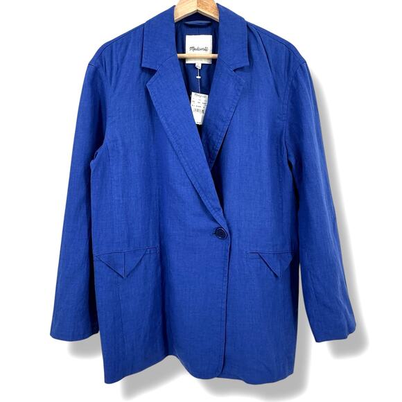 Madewell Double Breasted Crossover Blazer Womens Size Small Blue 100% Linen - Picture 1 of 9